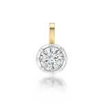 14k yellow gold pendant featuring a round diamond at the center, secured in a prong-style setting beneath a simple gold bail.