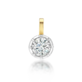 14k yellow gold pendant featuring a round diamond at the center, secured in a prong-style setting beneath a simple gold bail.