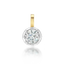 14k yellow gold pendant featuring a round diamond at the center, secured in a prong-style setting beneath a simple gold bail.