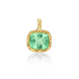 Gold pendant with a green gemstone on a white background