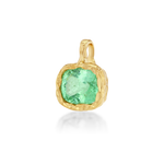Gold pendant with a green gemstone on a white background