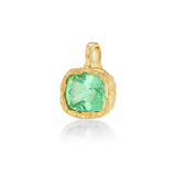 Gold pendant with a green gemstone on a white background