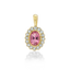Heirloom Pendant in Rosy crafted in 14K yellow gold, featuring a 0.75ct natural pink tourmaline at the center surrounded by 16 round brilliant natural diamonds, with a polished gold bail designed to pair with the Sloane or Porter Chain.