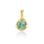 Pendant featuring a round mint green tourmaline set in subtly hammered 14K yellow gold, with a soft organic finish that reflects light beautifully.