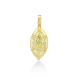 14k yellow gold pendant featuring a marquise-cut fancy yellow diamond held in a pointed bezel-style frame with a simple gold bail. 