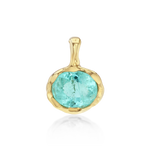 Gold pendant with a green gemstone on a white background