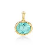Gold pendant with a green gemstone on a white background
