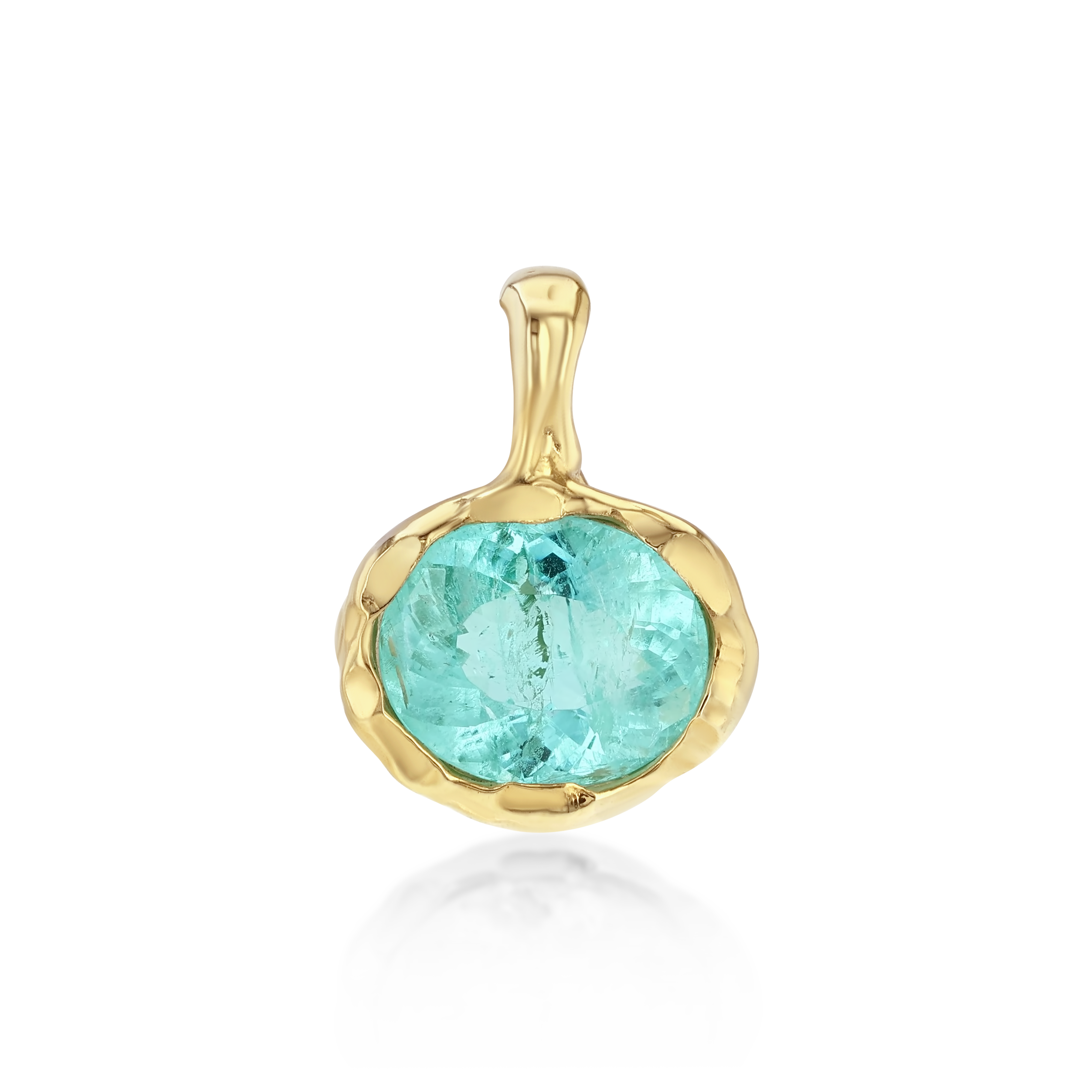 Gold pendant with a green gemstone on a white background