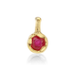 A gold pendant featuring a round faceted pinkish-red gemstone in a textured bezel setting, shown on a clean white background with a soft reflection below.