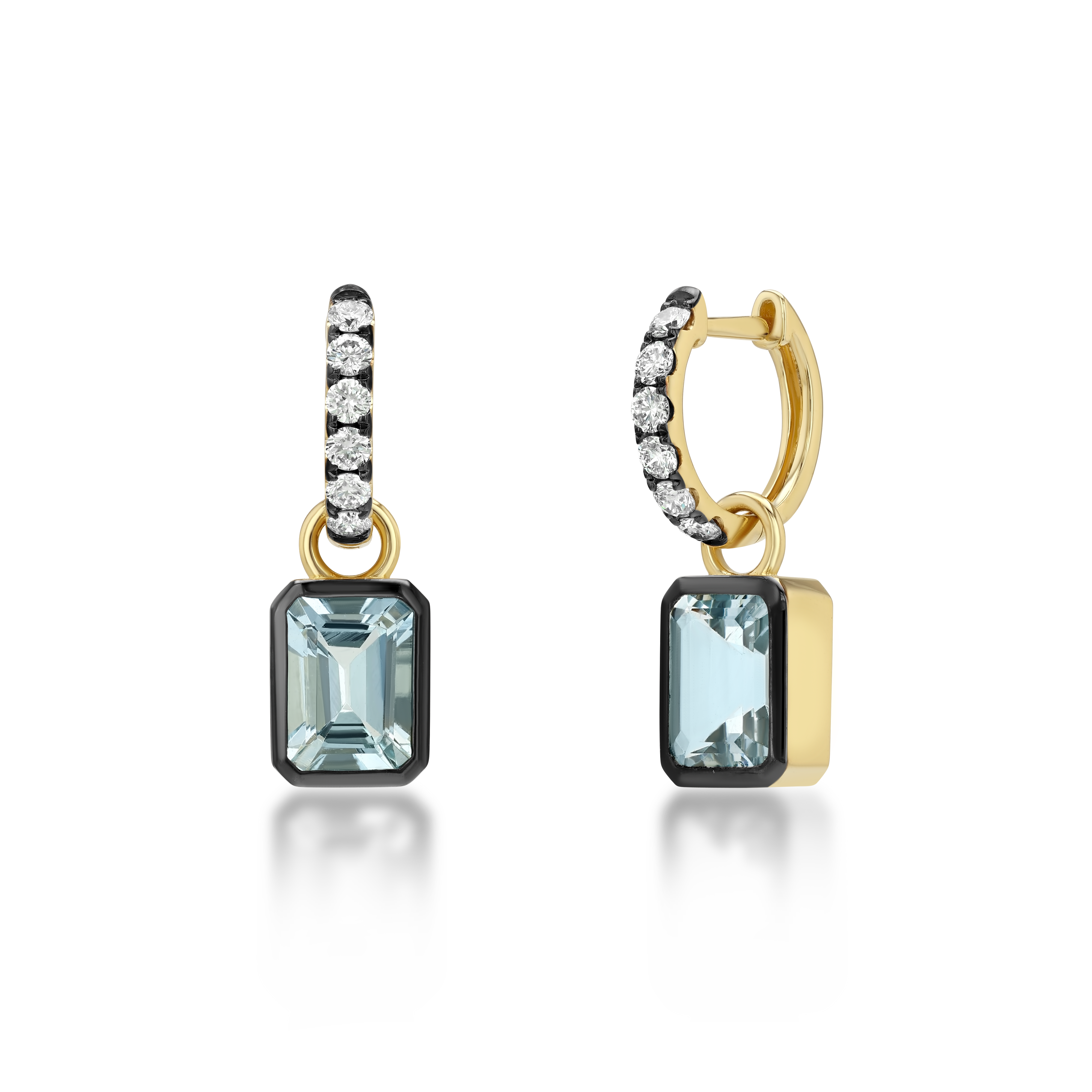 Diana Huggies with Aquamarine Black Rhodium Drops, image 4 of 6