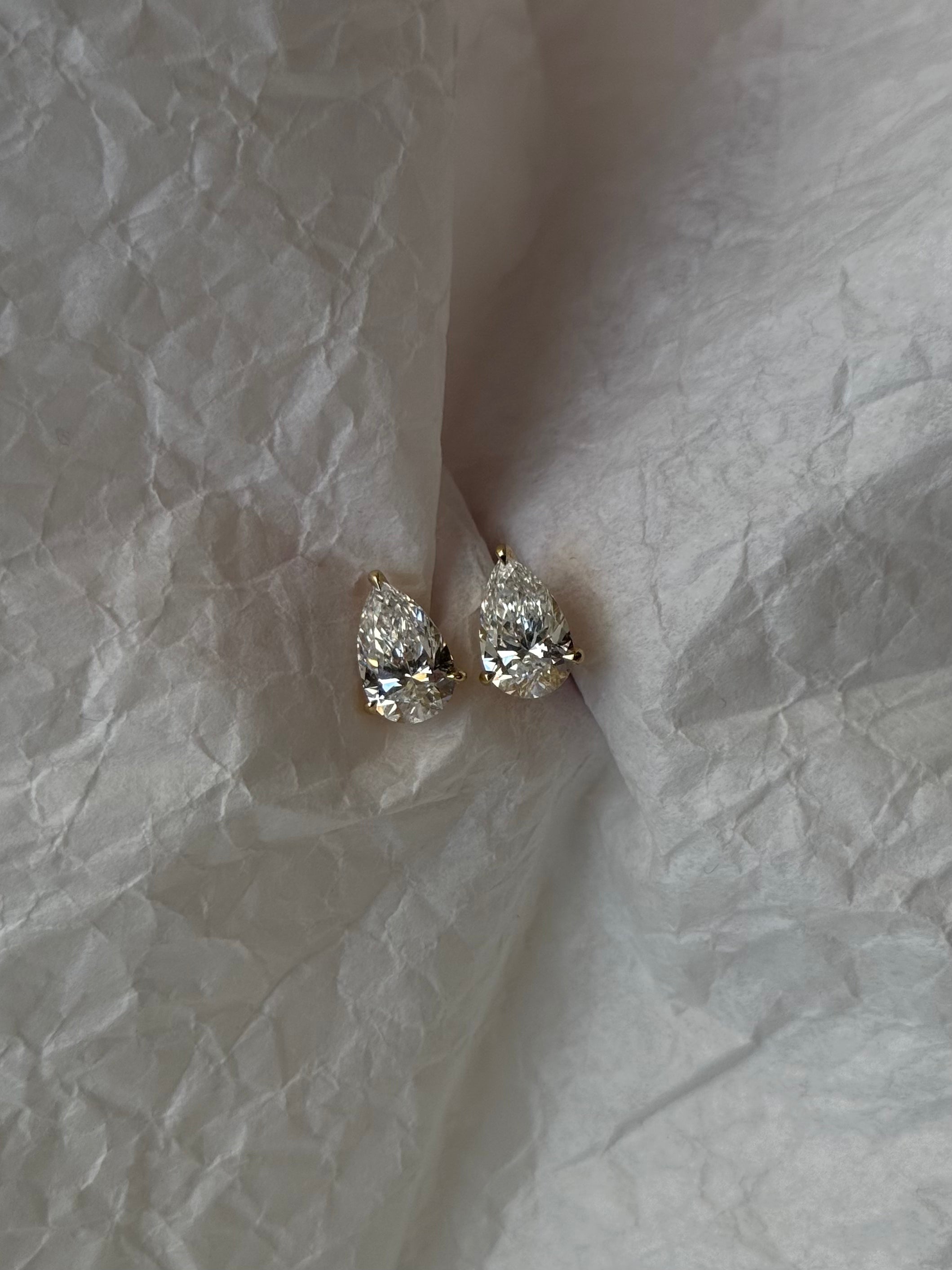Real Fine Signature Pear Studs, image 2 of 7